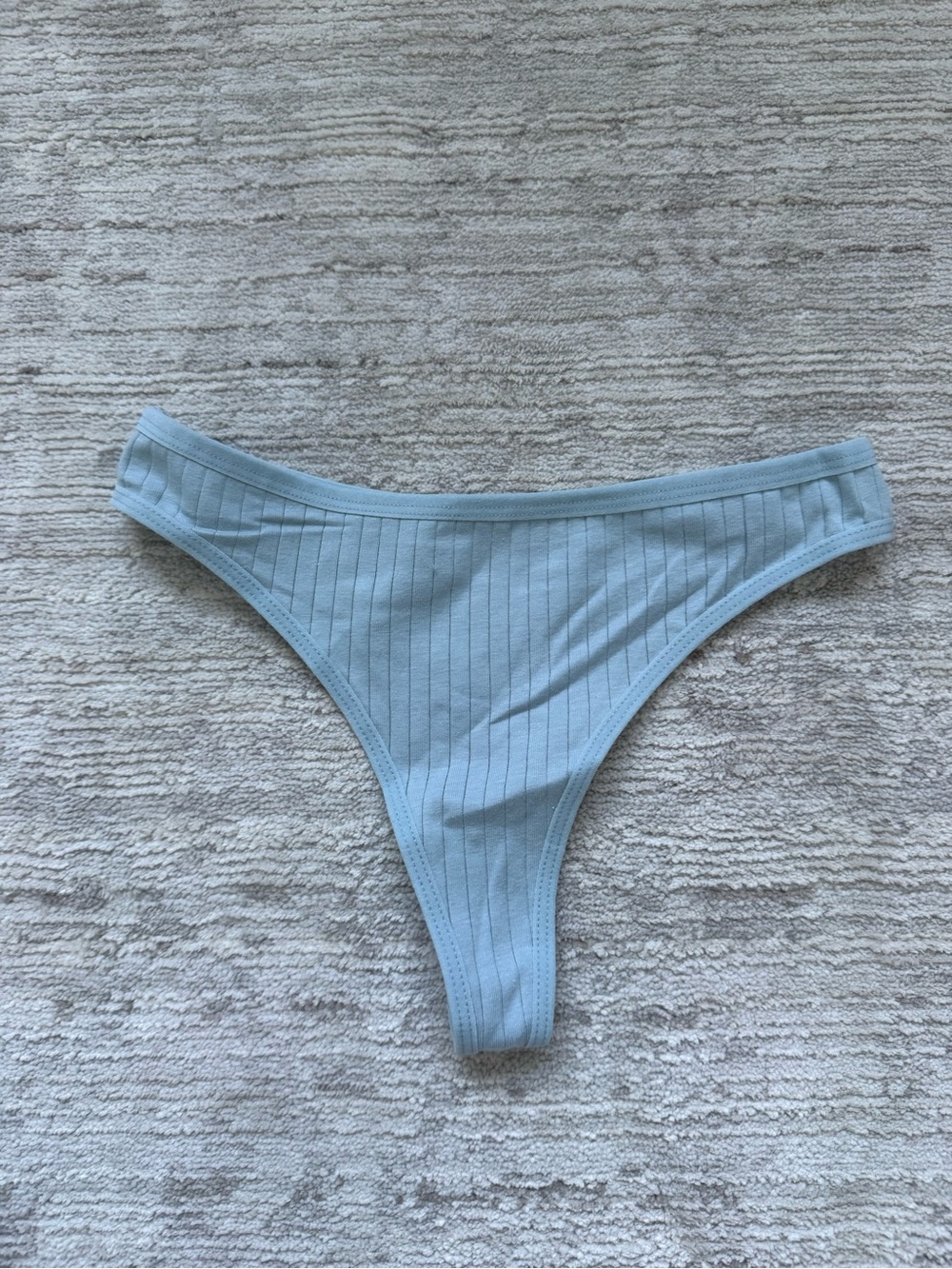 Everyday Ribbed Thong Panty in Light Blue